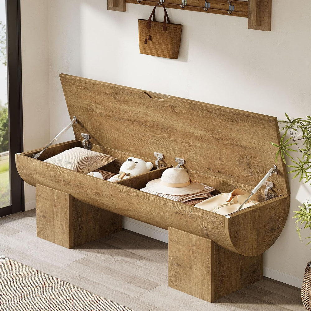 Tribesigns 55" Storage Bench with 2 Safety Hinges, Farmhouse Shoe Bench ...