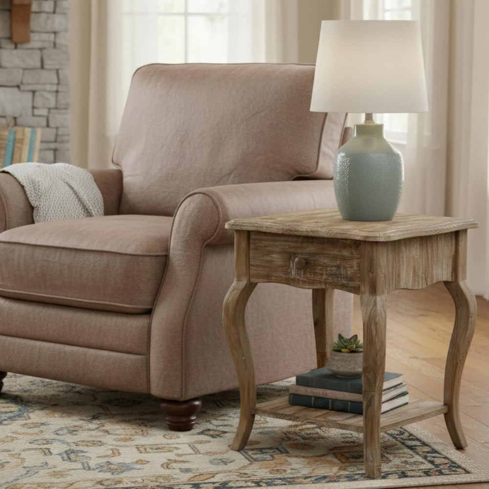 Austerity 20-Inch Rectangular Rustic Solid Wood End Table with Drawer and She...