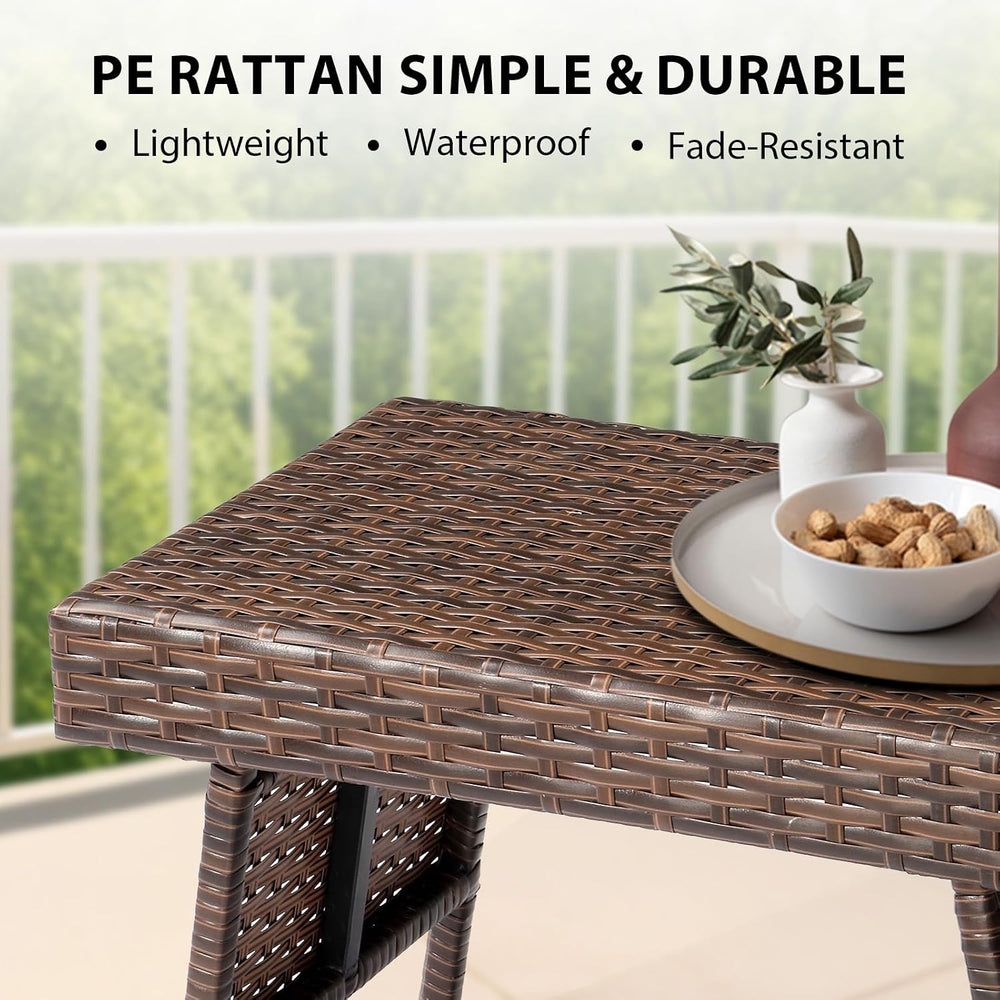 Portable Folding Wicker Table, Foldable Outdoor Coffee Table