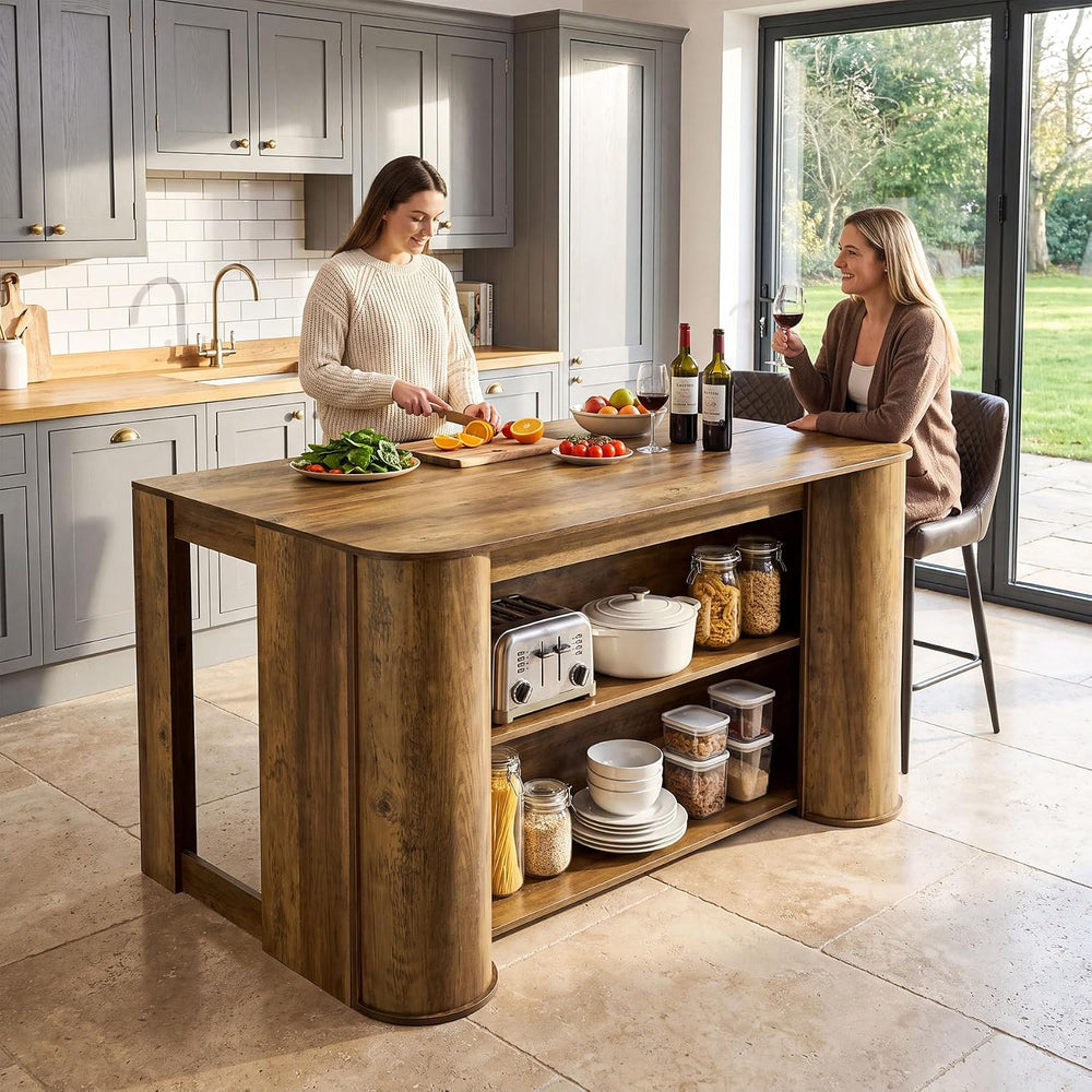 Tribesigns 55" Kitchen Island with Storage Shelves, Farmhouse Stationary...