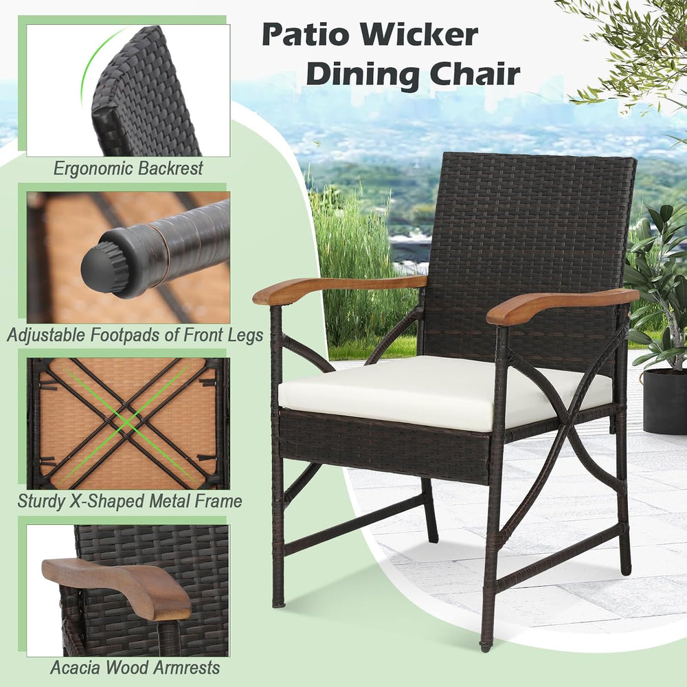 Tangkula Wicker Patio Dining Chairs Set of 2, PE Rattan Outdoor Chairs with S...