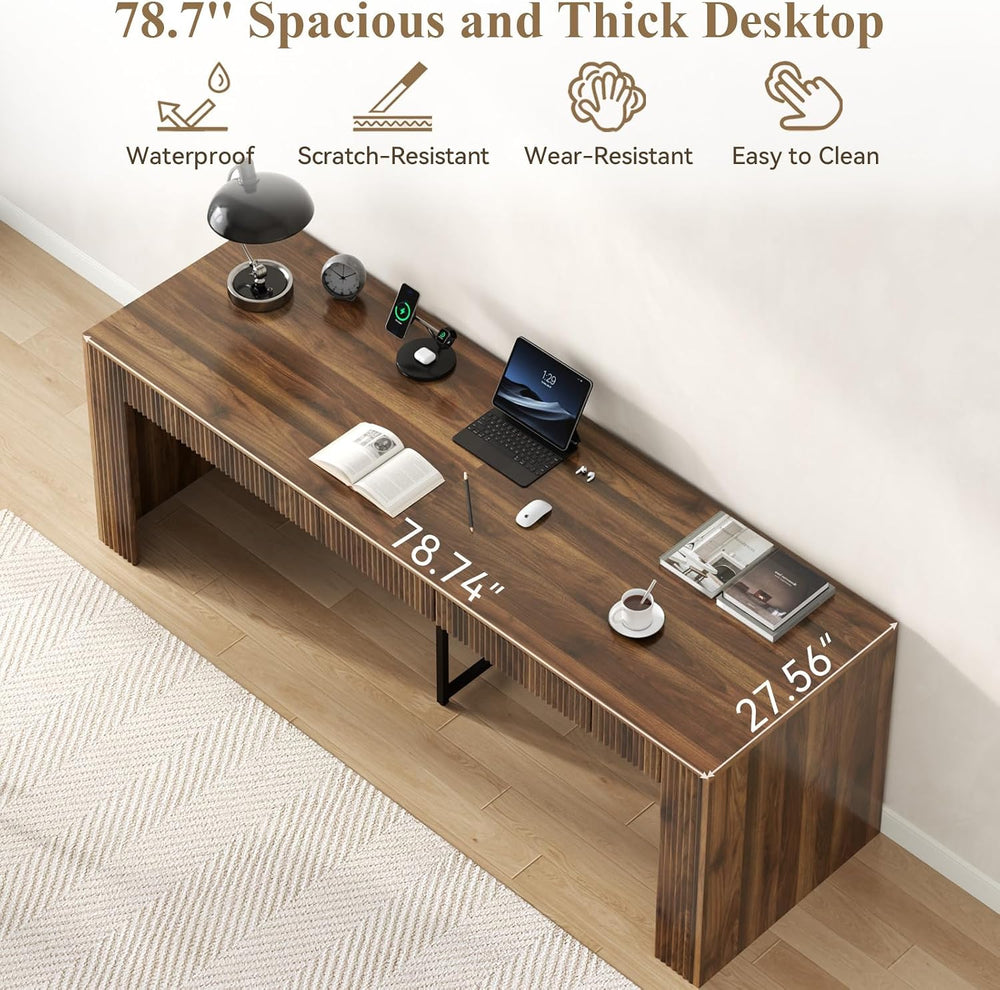 Gyfimoie 78.74" Executive Desk, Large Office Desk with 2 Drawer, Farmhou...