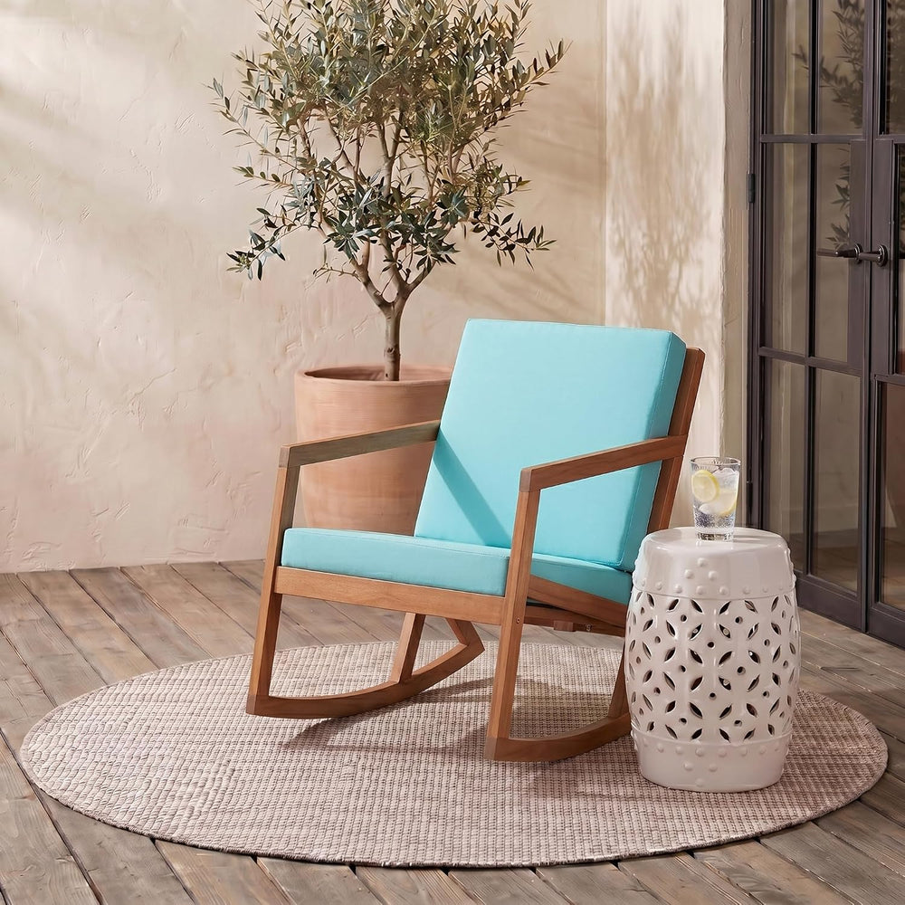 Safavieh Outdoor Collection Vernon Wood Blue Cushion Rocking Chair PAT7013Q, ...