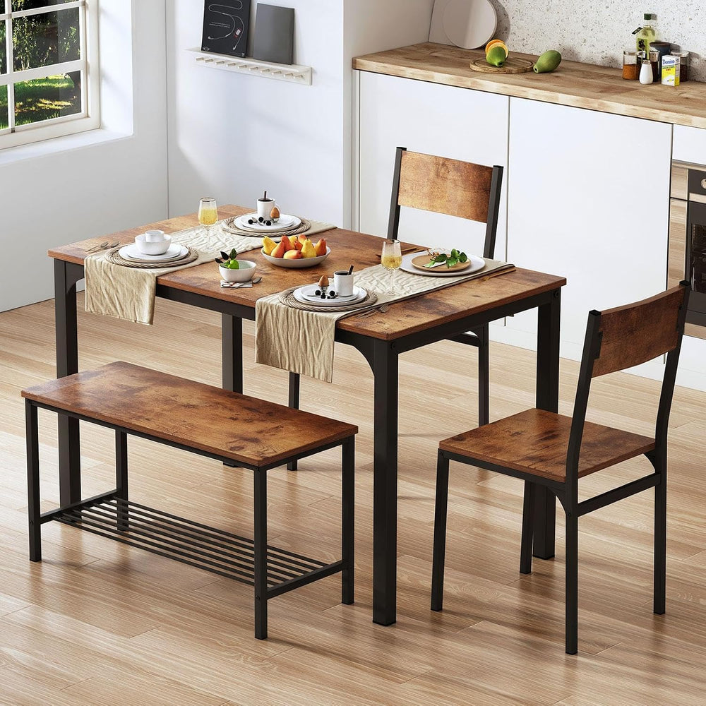 soges Kitchen Nesting Dining Table with 2 Chairs & Bench, Rustic Brown | ...