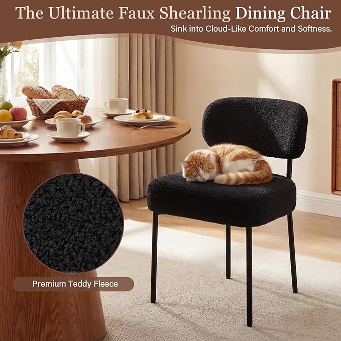 Dining Chairs, Black Boucle Dining Chairs, Kitchen Dining Room Chairs Curved ...