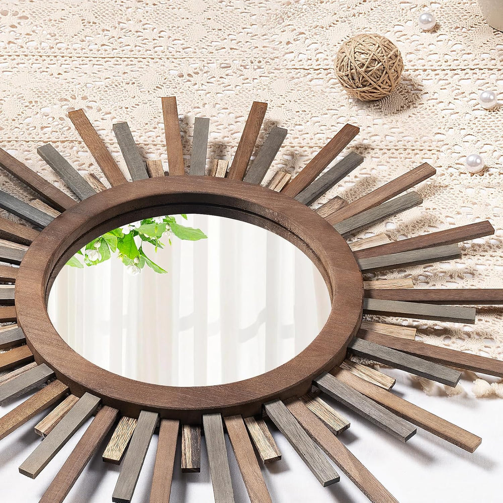 24 Inch Boho Sunburst Mirror, Decorative Rustic Farmhouse Wall Decor for Livi...