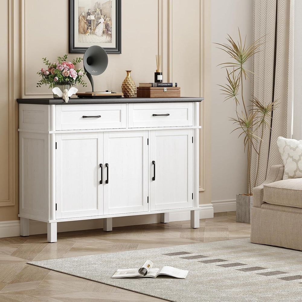 ONBRILL 48 Inch Buffet Cabinet with Storage, Off White&Black