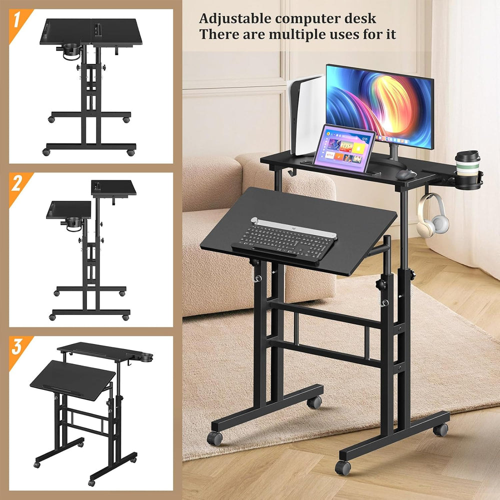 Enayplon Small Standing Desk with Wheels, Mobile Stand Up Desk, Portable Stan...
