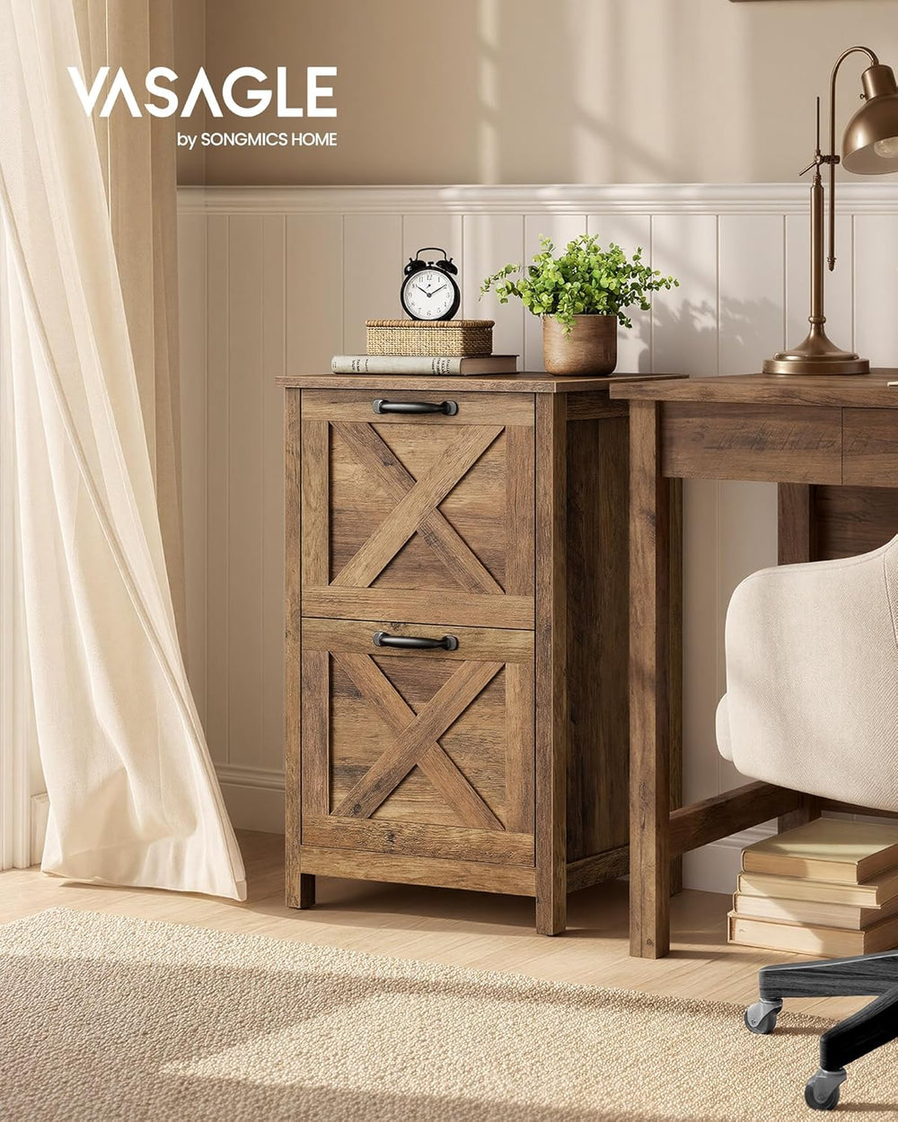 VASAGLE File Cabinet, 2-Drawer Filing Cabinet for Home Office, Modern Farmhou...