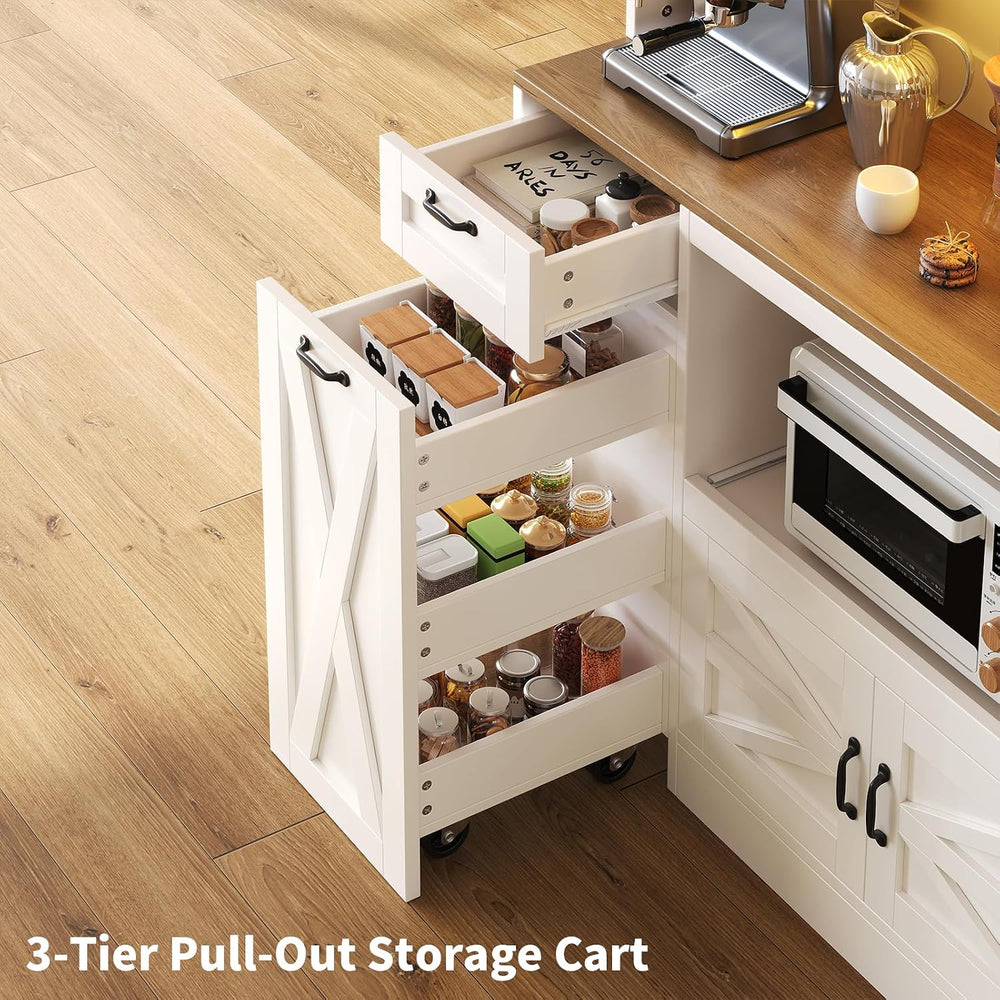 70.87" Kitchen Pantry Cabinet with LED Lighting & Charging Station, ...
