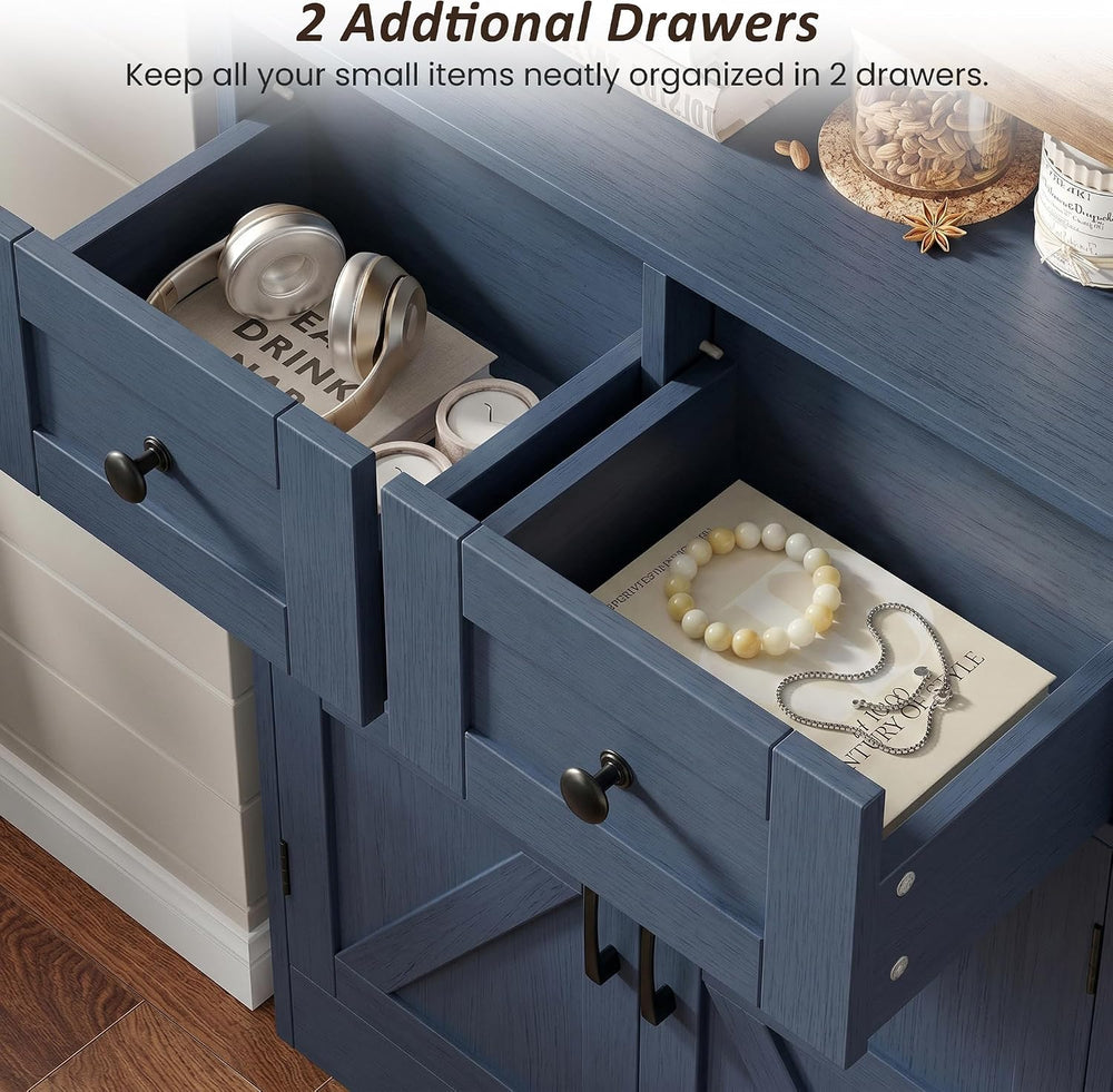 Farmhouse Storage Cabinet with Drawers, Small Kitchen Pantry Cabinet, Blue