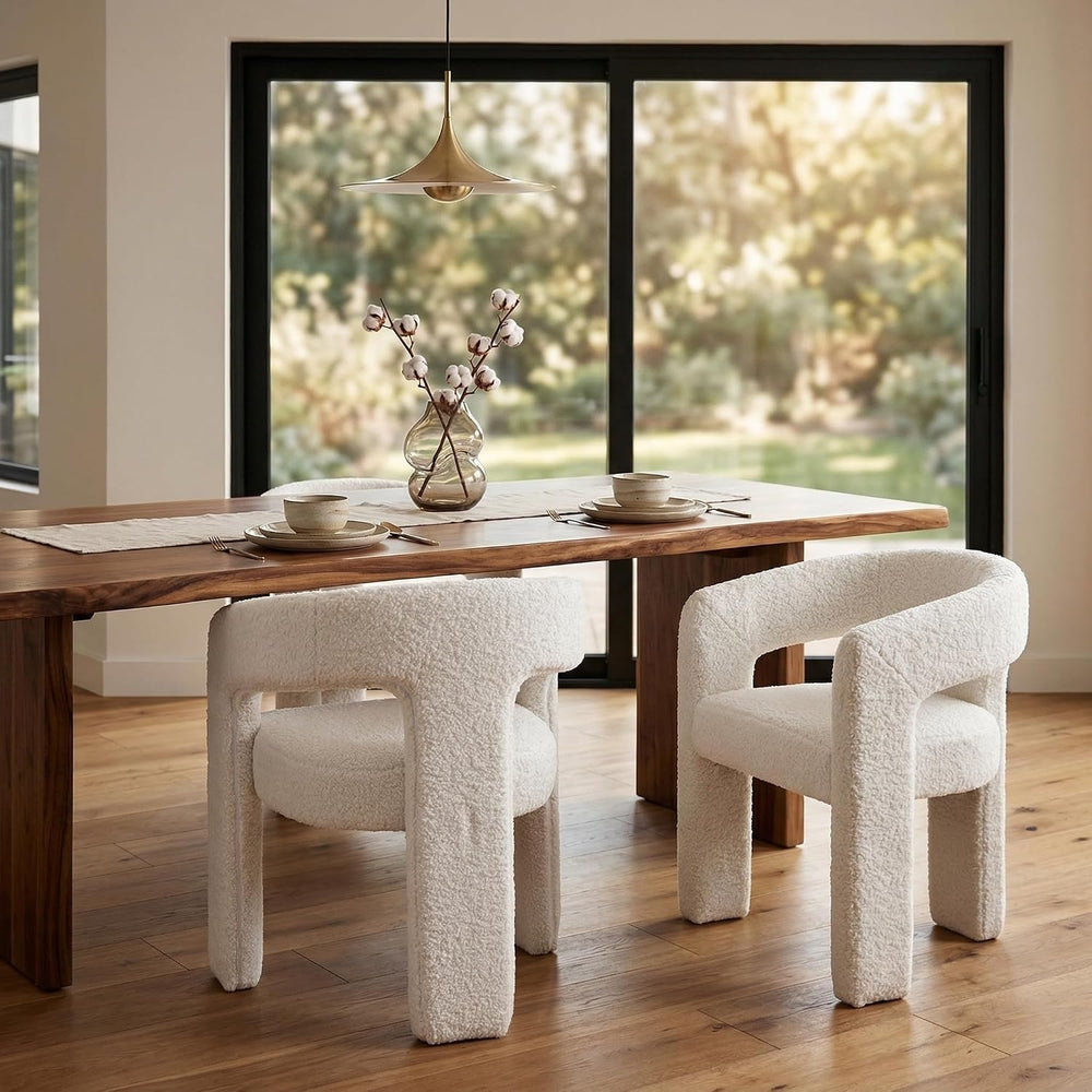 HNY Modern Barrel Kitchen & Dining Room Chair, Sherpa Upholstered Accent ...