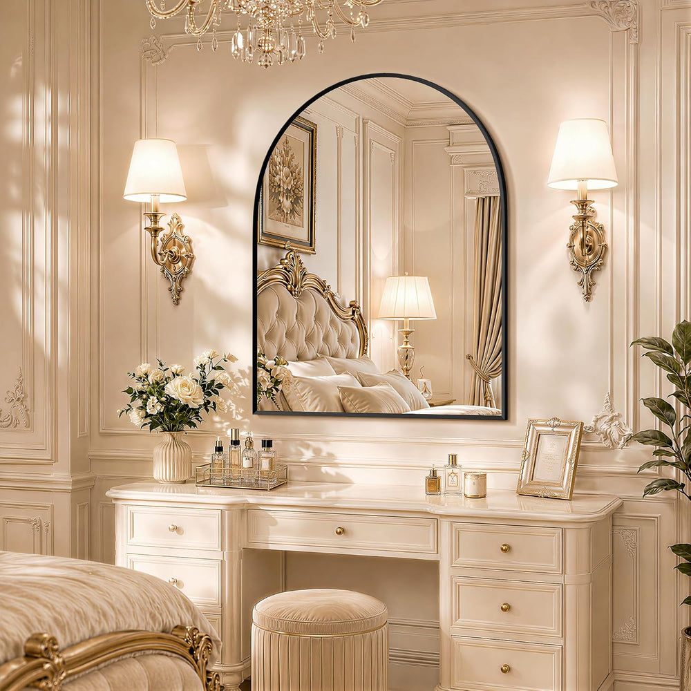 20"x30" Arched Black Bathroom Mirror – Metal Framed with HD Shatter...