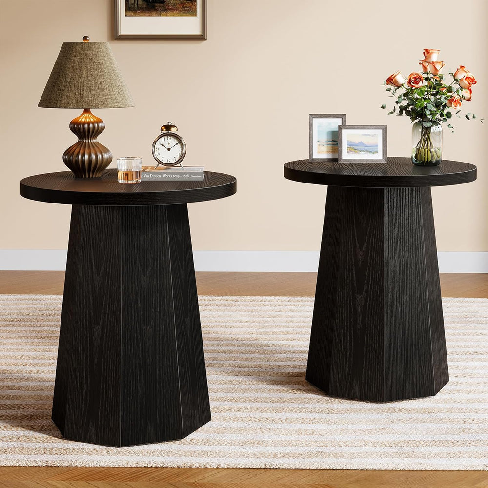 Tribesigns Round Pedestal End Table, Farmhouse Couch Side Table with Octagona...