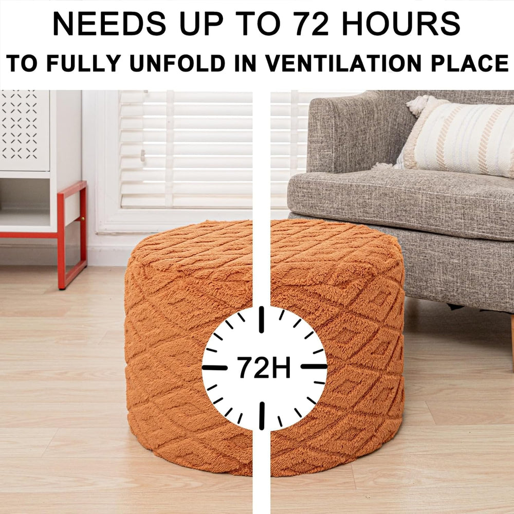 Fluffy Round Ottoman Pouf,Foot Stool Ottoman,Foot Rest,Burnt Orange,20x14In |...