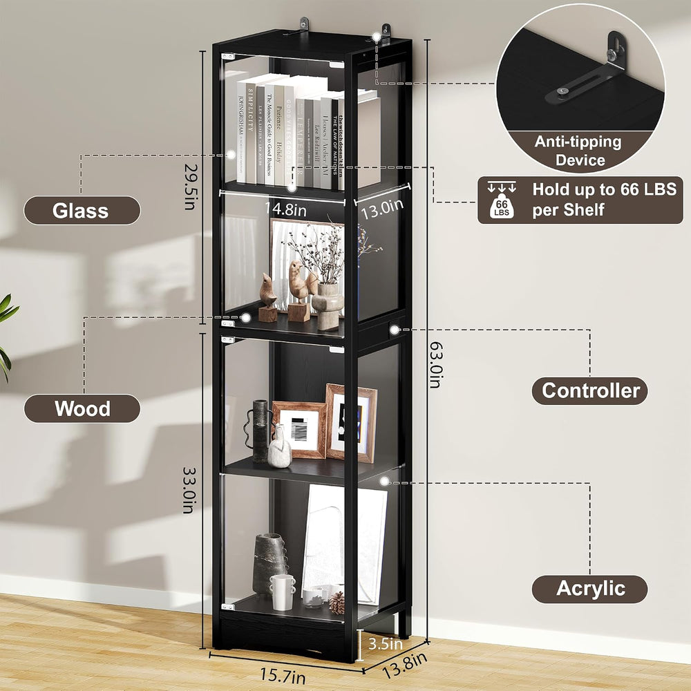 DreamDashio Display Cabinet with Glass Doors, 4-Tier Curio Cabinet with App R...