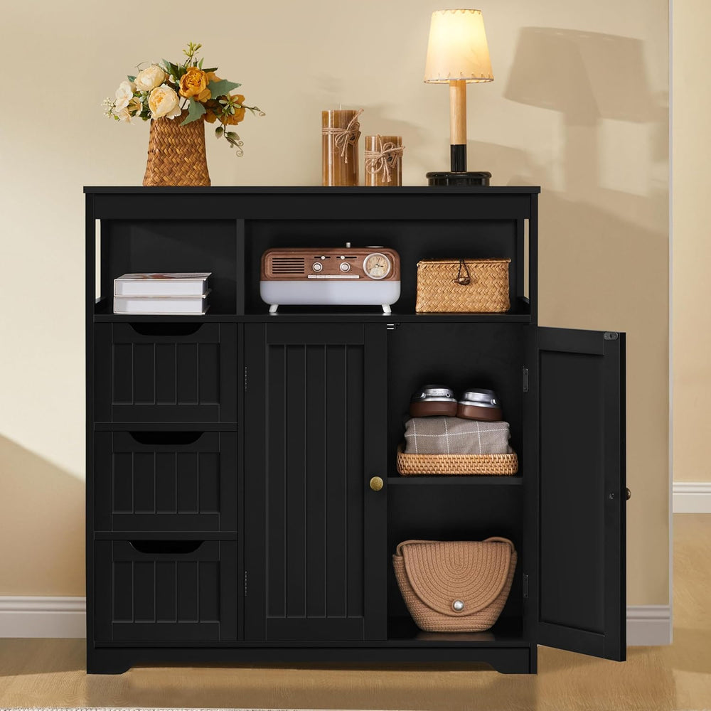 Yaheetech Bathroom Storage Cabinet, Wide Floor Cabinet with 3 Drawers and 2 D...