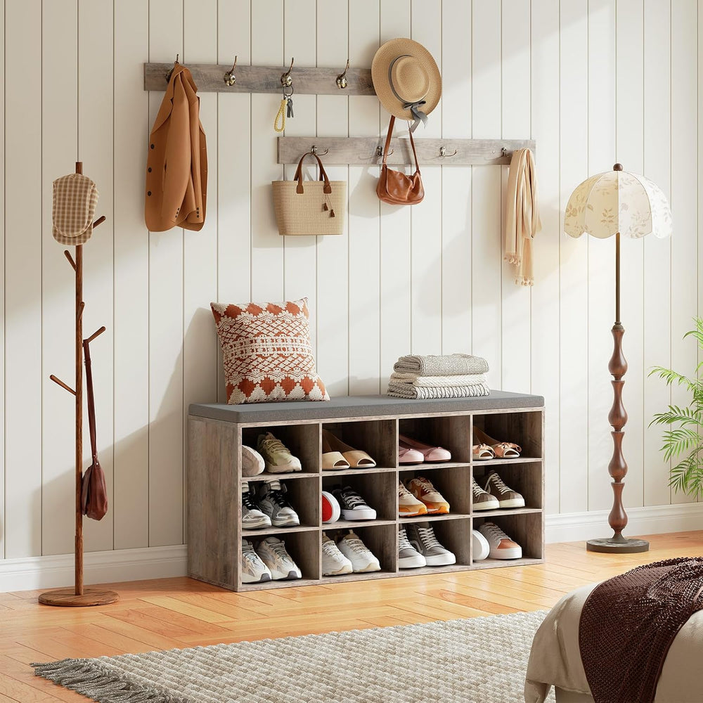 HOOBRO Shoe Storage Bench with Cushion, 39.4" L Entryway Bench with 12 C...