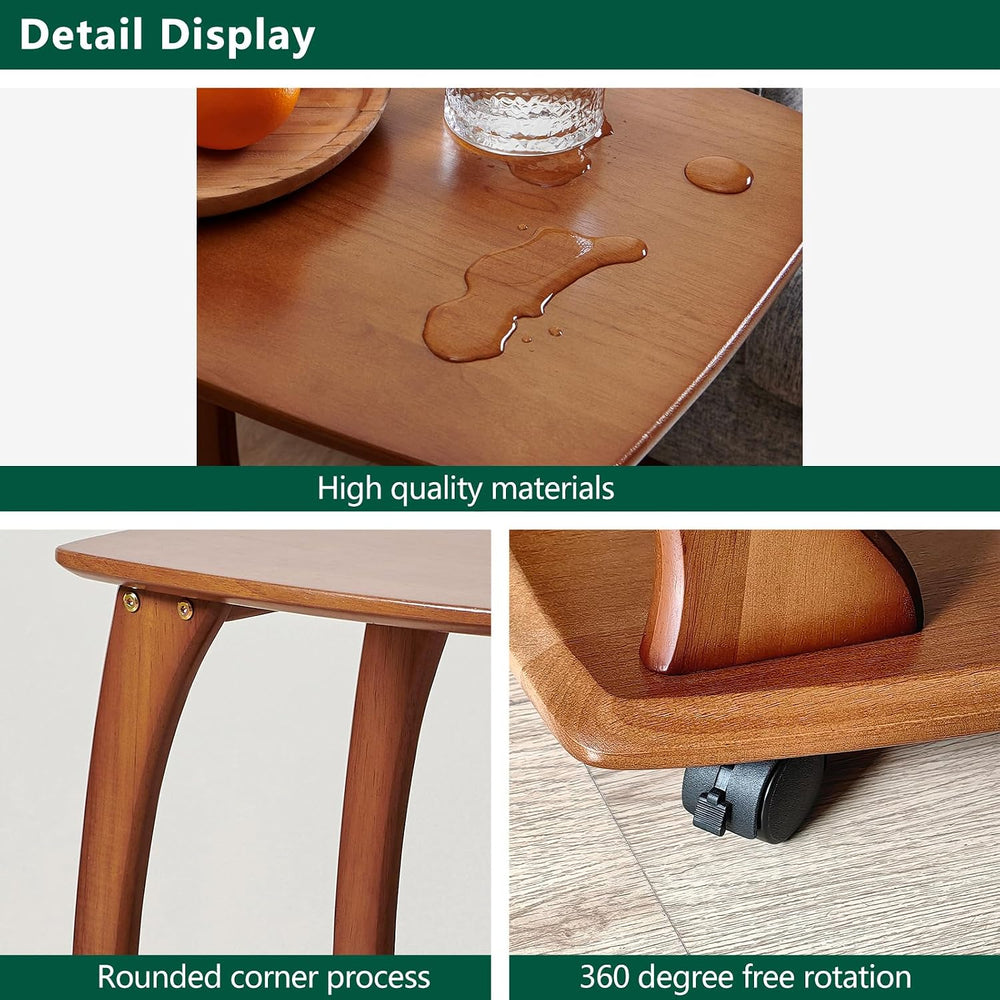 C-Shaped End Table with Wheels,Walnut Color(18.1" Dx13.7 W x24.8 H) | Ro...