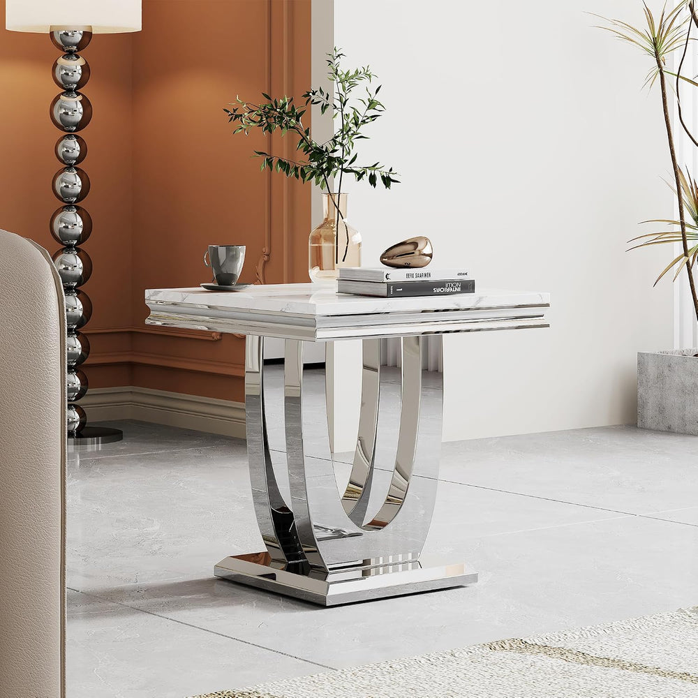 Luxury Living Room Table Set, Faux Marble Top 3-Piece Table Set, Includes Cof...