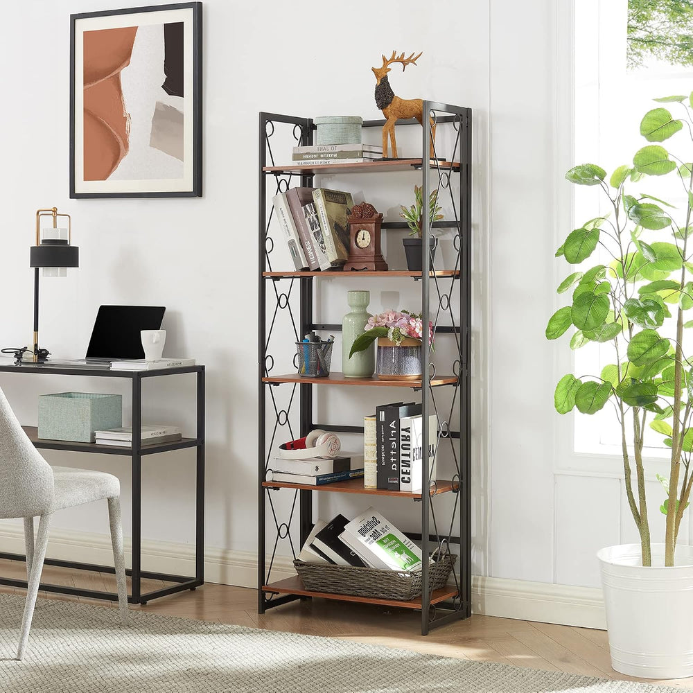 VECELO Folding Bookshelf,5 Tier Bookcase Foldable Easy Assembly, Industrial B...