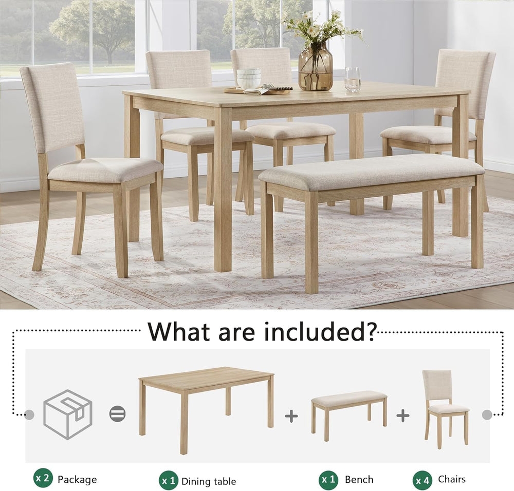 VilroCaz Farmhouse 6 Piece Dining Table Set, Wooden Rectangular Kitchen Table...