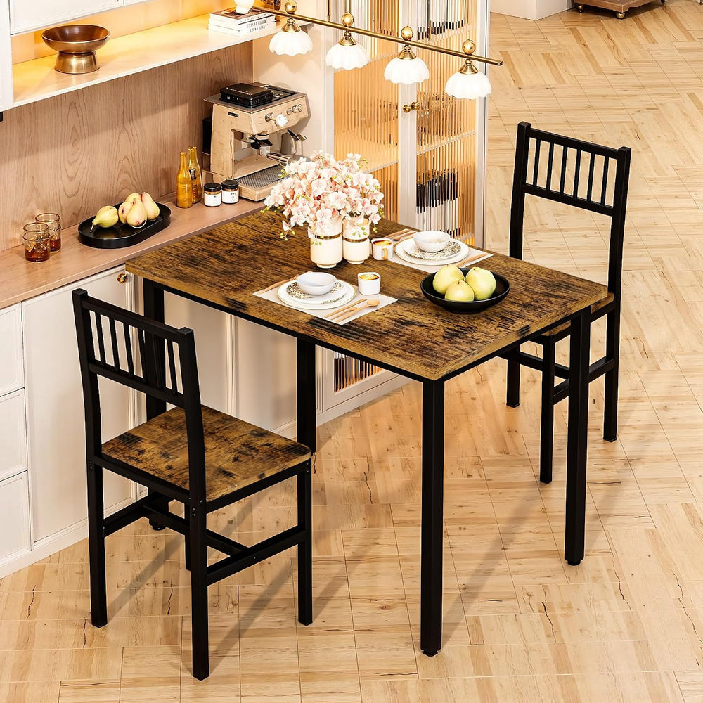 3 Piece Dining Table Set for 2, Small Wooden Kitchen Table Set with Chairs, S...