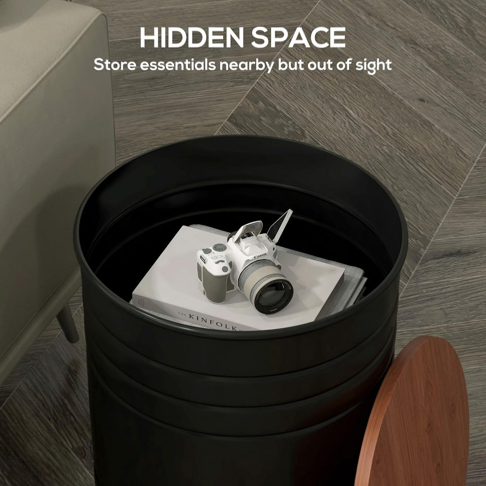 HOMCOM Nesting End Table Set of 2 with Round Storage Ottoman Stool Black | Re...
