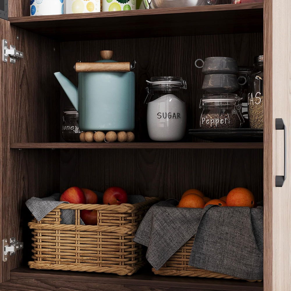 78.7" H Tall Kitchen Pantry with 3 Color LED Light, Modern Cupboard with...