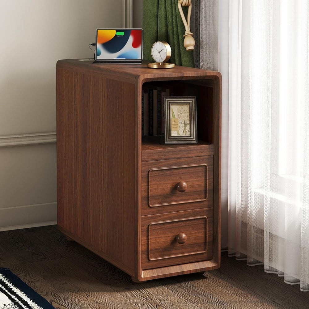 GDFStudio End Table with 2 Drawers & 3 Open Shelves, Corner Side Table wi...