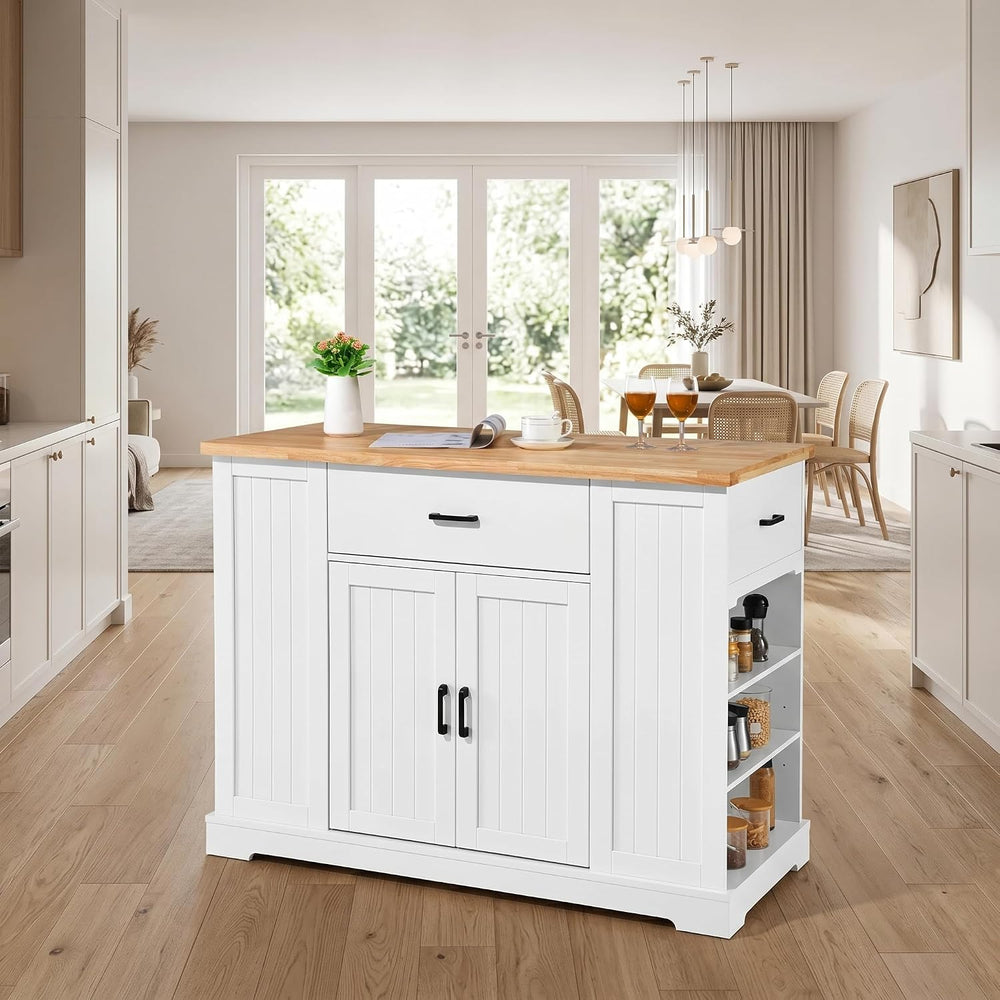 46 Inch Kitchen Island Cart with Storage Cabinet, Wood Top Breakfast Bar with...
