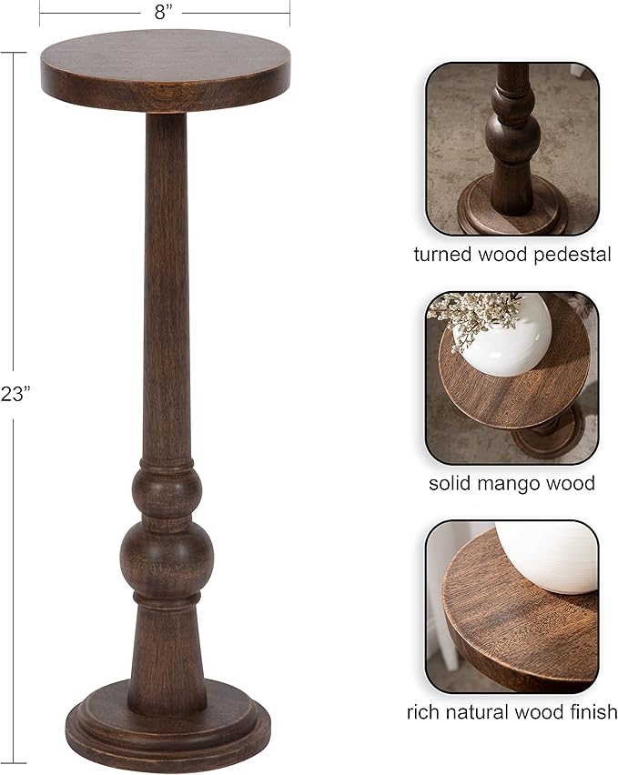 Kate and Laurel Wegner Traditional Wooden Round Drink Table, 8 x 23, Rich Bro...