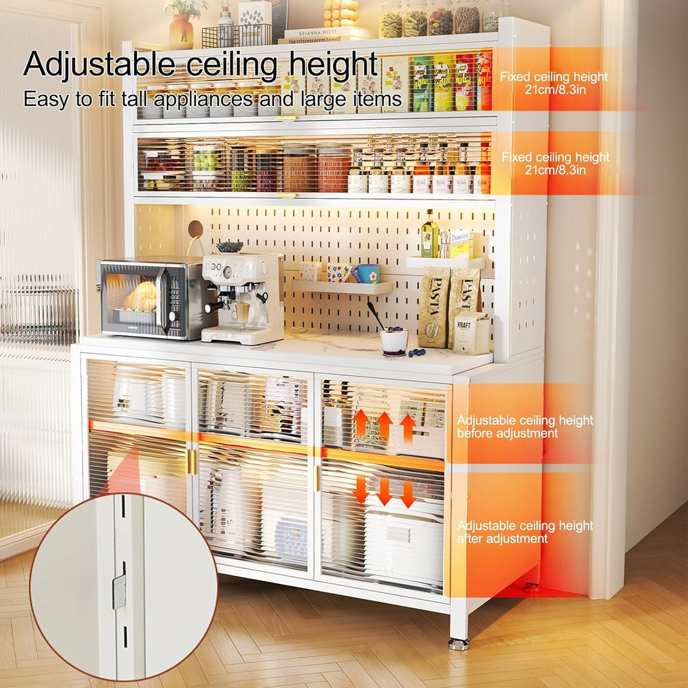 Wide Kitchen Pantry, Large Kitchen Hutch with 2 Microwave Stands, Farmhouse T...