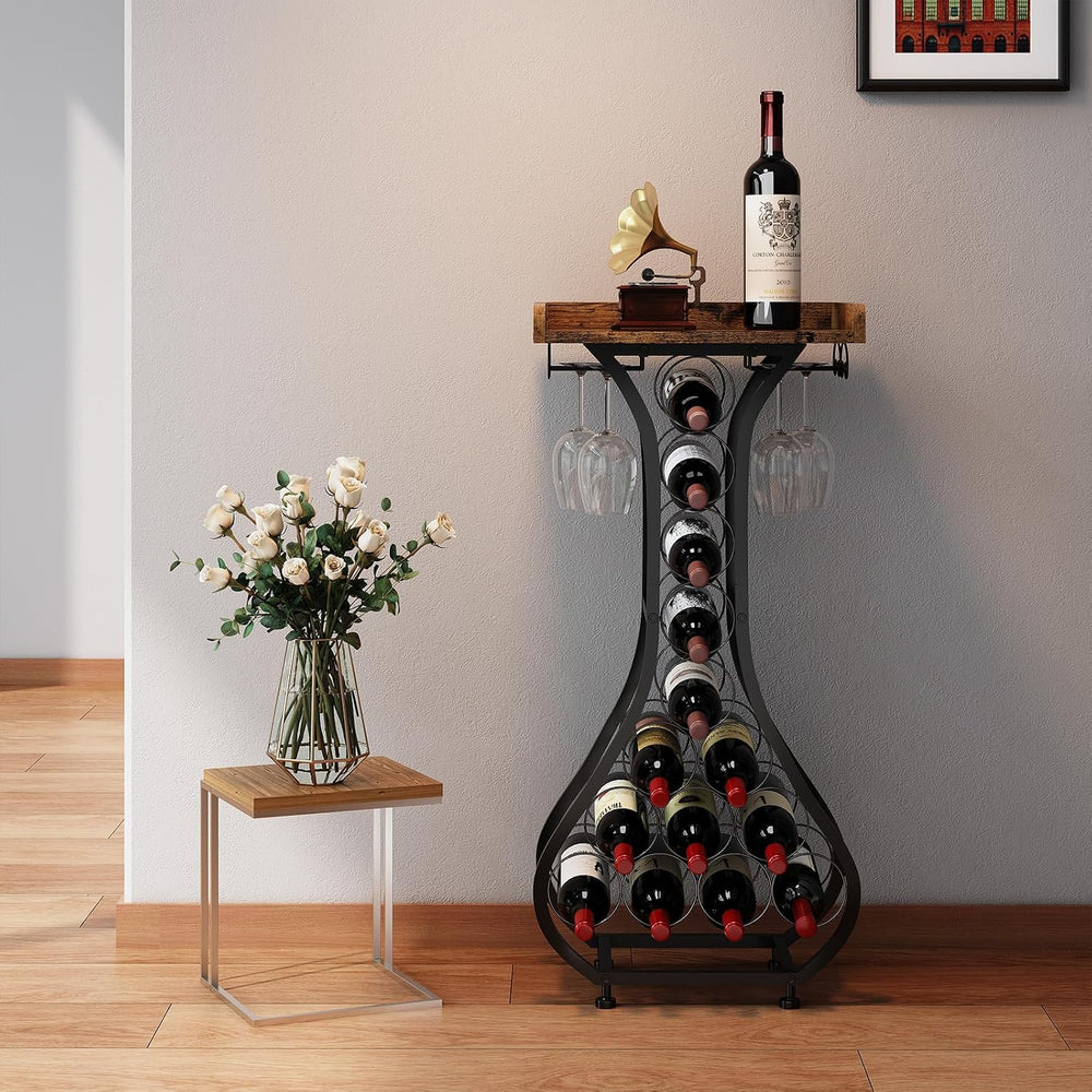 X-cosrack Wine Rack Freestanding Floor, Mini Bar Table Wine Holder Stand Liqu...