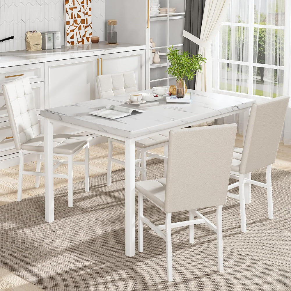 Hooseng Dining Room Table Set 5 Piece Dining Table Set Marble Dining Table 4 ...