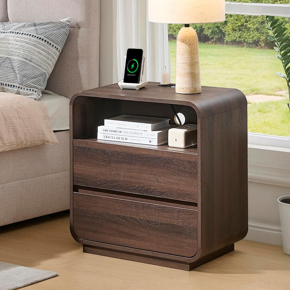 Standifurno Modern Walnut Nightstand, 25" Tall Wooden Bedside Table with...