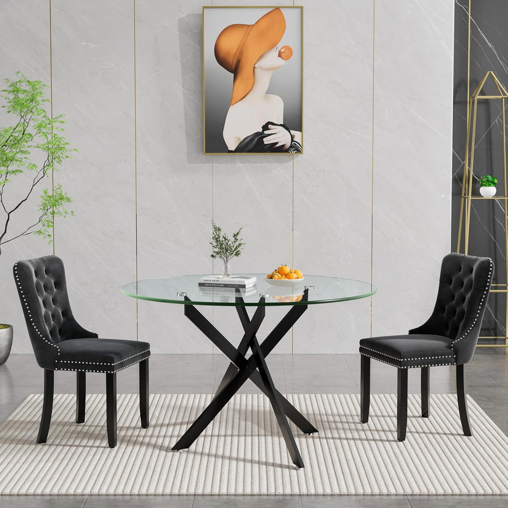 HomVent 47'' 3 Piece Round Glass Dining Table Set for 2