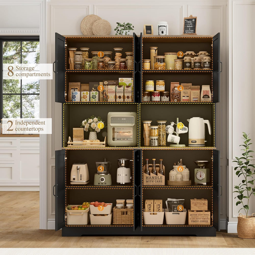 HOSTACK 55" W Pantry Cabinet, 71" Tall Kitchen Hutch Storage Cabine...