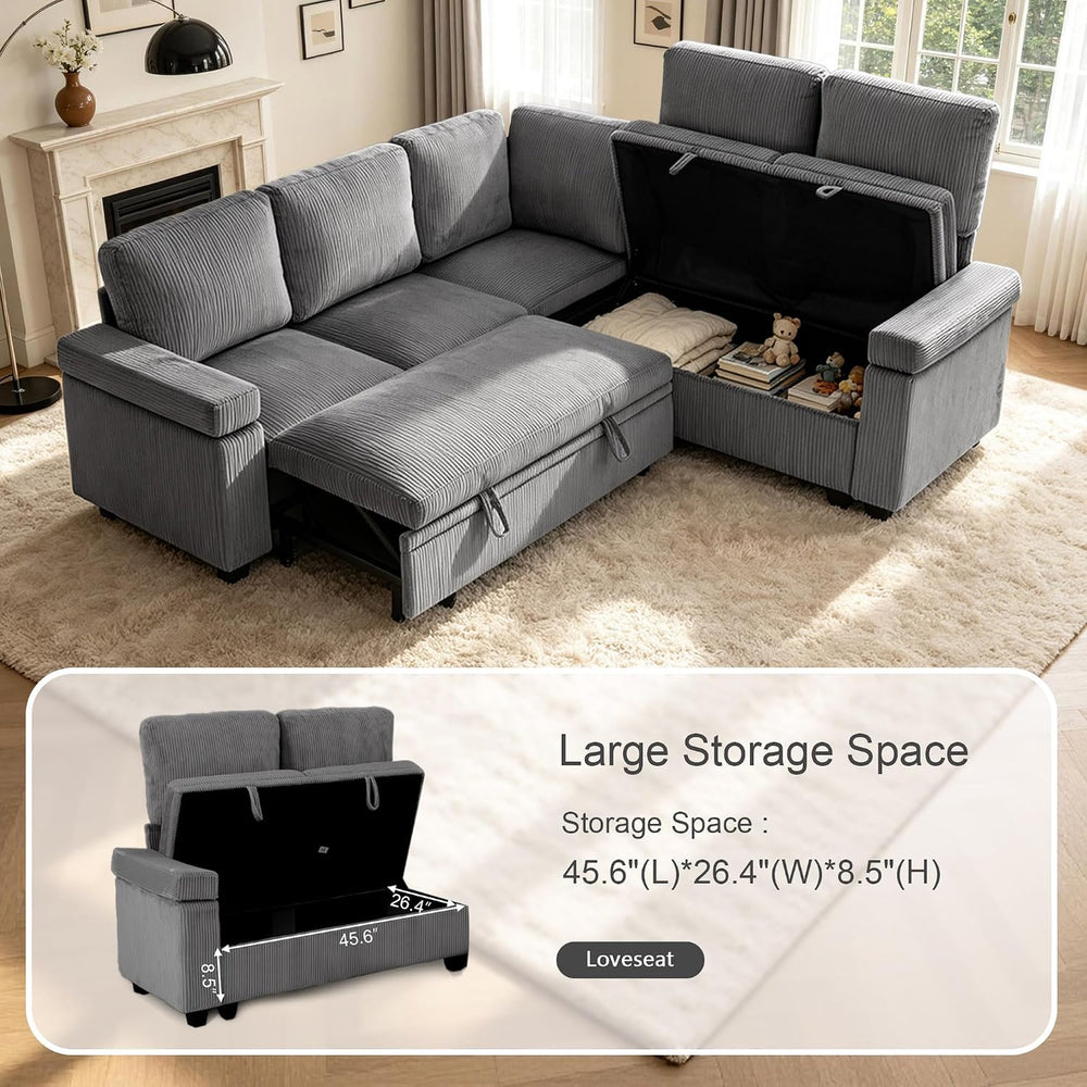 86 Inch L Shaped Sectional Sleeper Sofa with Storage, Sectional Modular Couch...