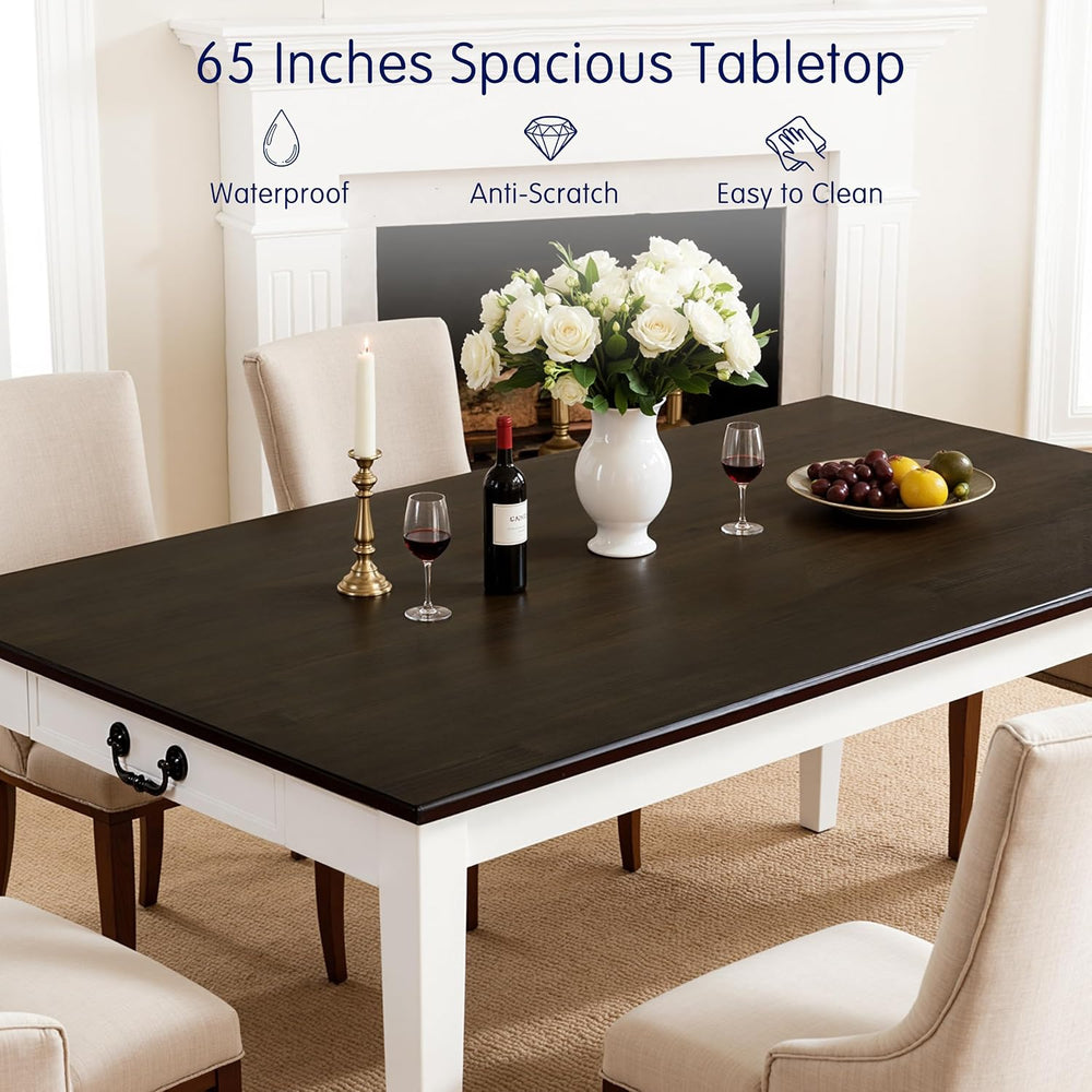 Hokway Dining Table for 4-6, 64 Inch Rectangular Solid Wood Kitchen Table, Mo...