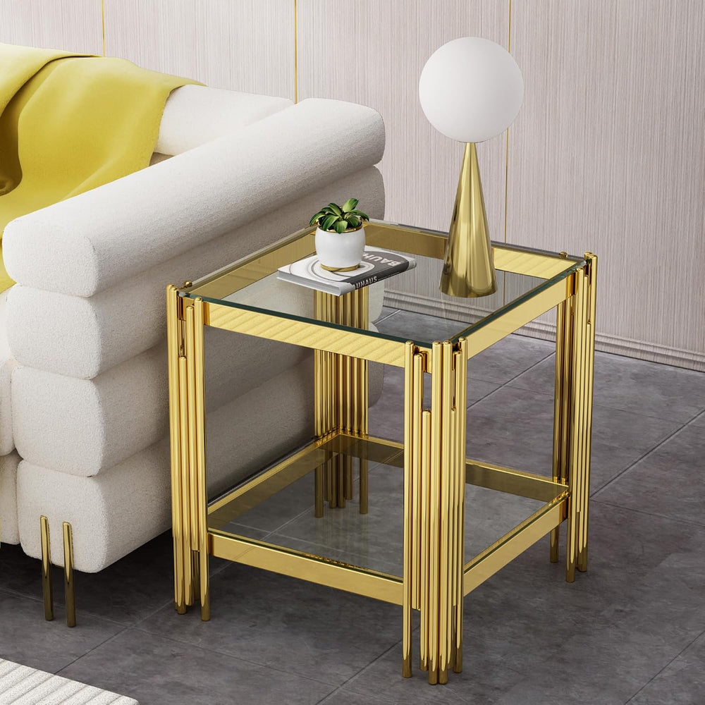 3 Pieces Coffee Table Set, Tempered Glass Living Room Table Set of 3, Modern ...