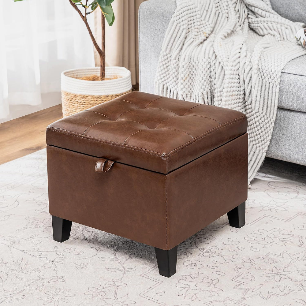 Asense 17 Inch Storage Ottoman Foot Rest,Square Faux Leather Foot Stool,Small...