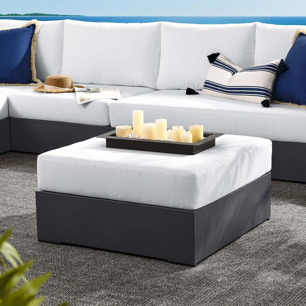 Modway Tahoe Aluminum Ottoman in Gray White with Weather-Resistant Cushion-Id...