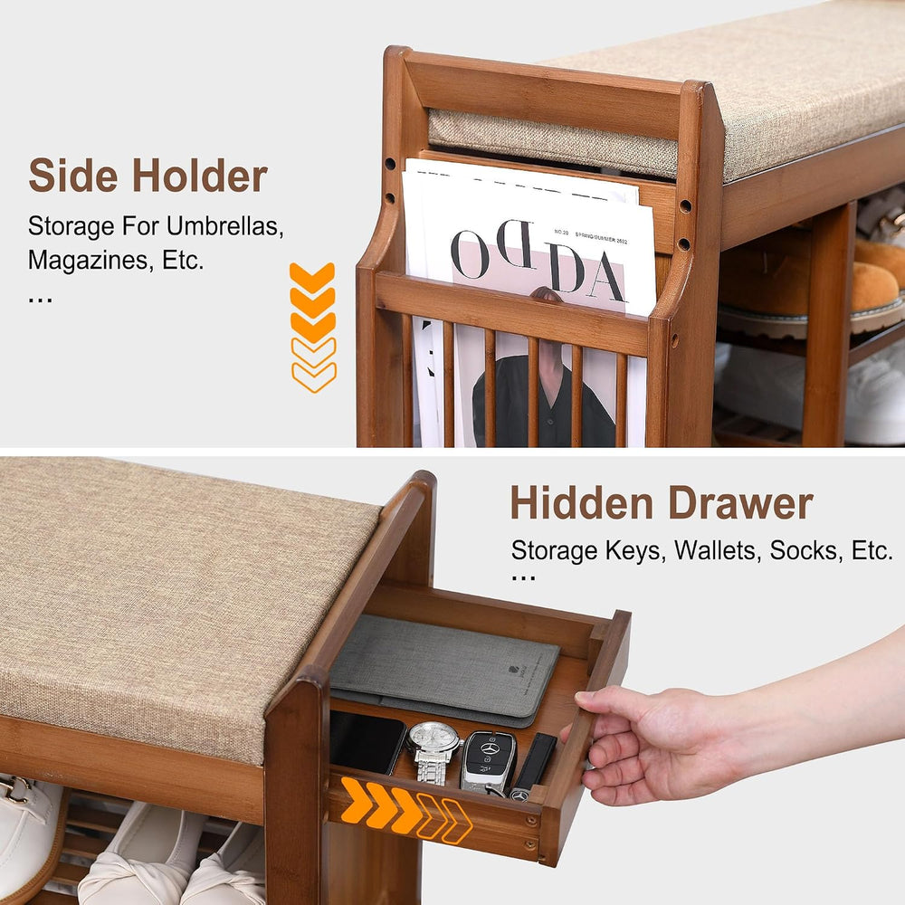 PETKABOO Shoe Bench with Hidden Drawer and Side Holder, 2 Tier Entryway Bench...