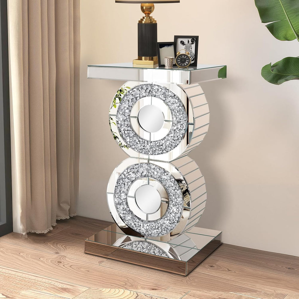 Pregaspor Crushed Diamond Mirrored End Table, Unique Side Table with Crystal ...