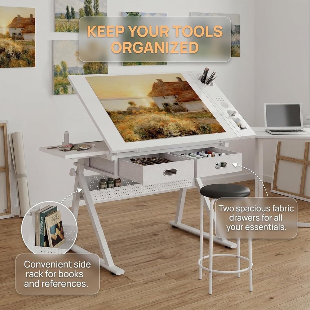 Height Adjustable Drafting Table Drawing Table Artist Desk Tilting Tabletop A...