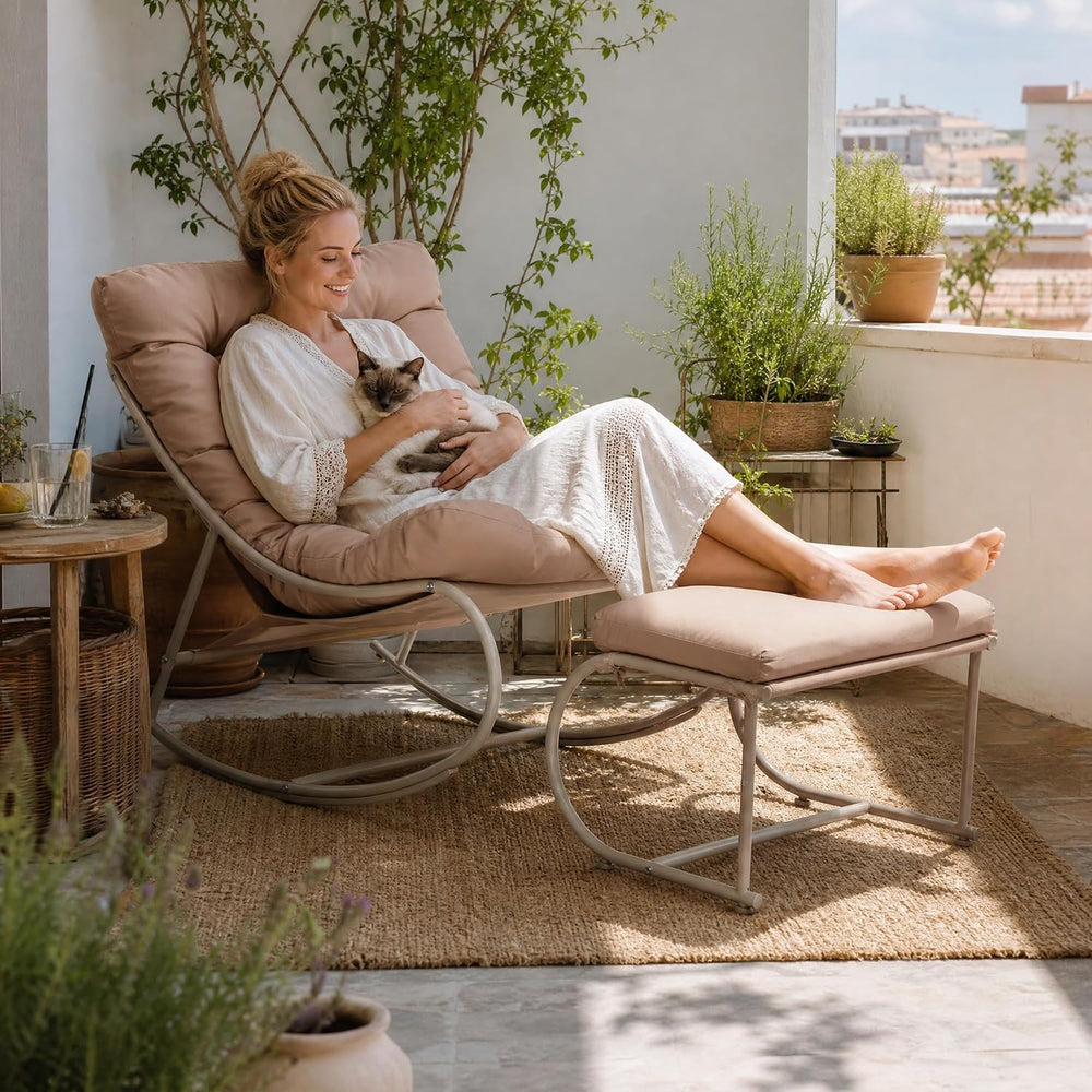 Outdoor Rocking Chairs Set of 2, Modern Papasan Rocking Chairs with Cushions,...