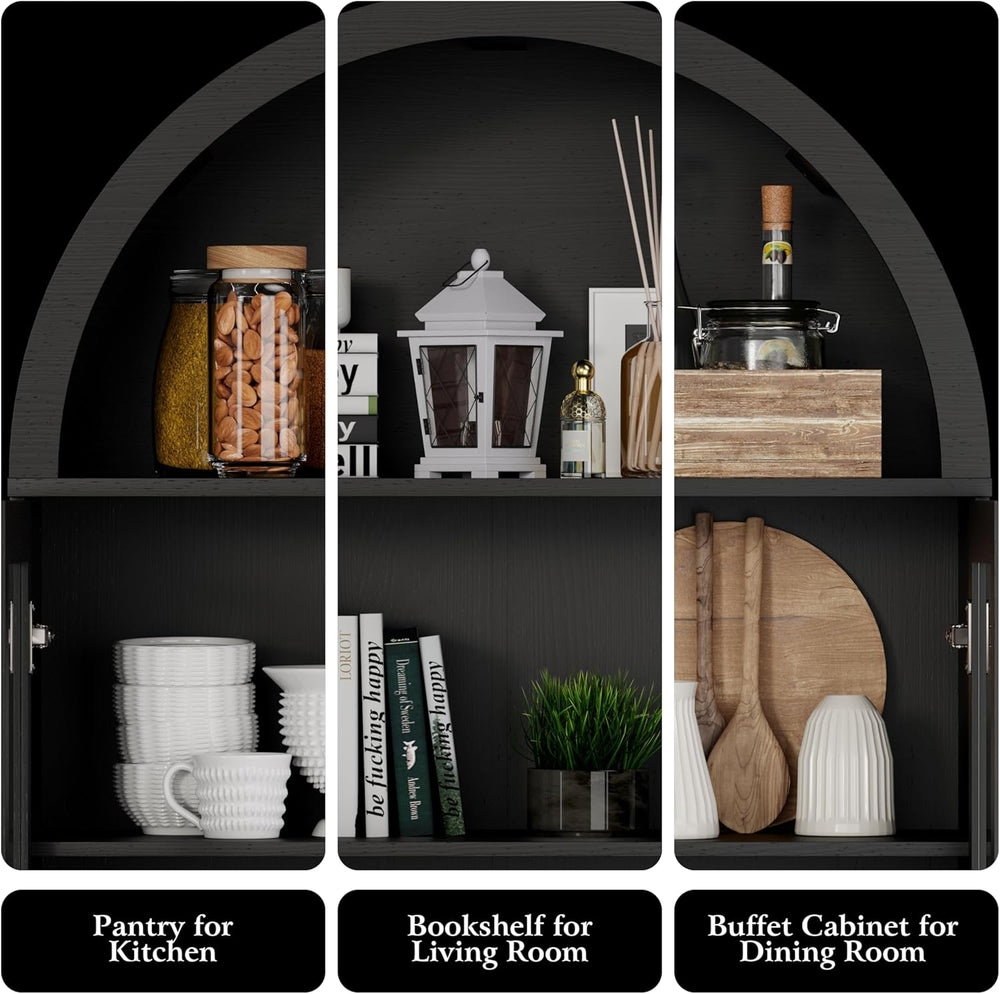 DHH 71" Tall Arched Kitchen Pantry, Modern Farmhouse Wood Kitchens Stora...