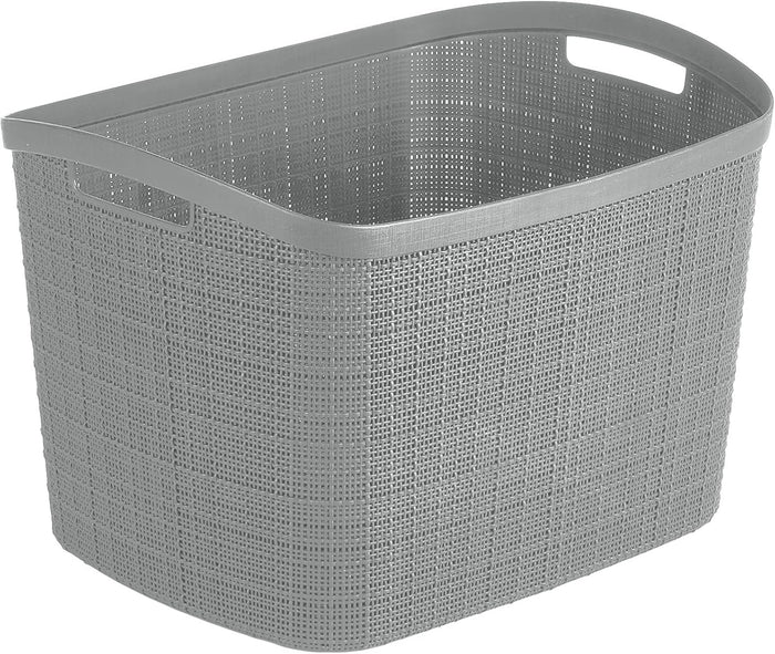 Curver Set of 2 XL 30.5 L Jute Decorative Plastic Organization and Storage Baskets - Perfect Bins for Home Office, Closet Shelves, Kitchen Pantry and All Bedroom Essentials, Grey