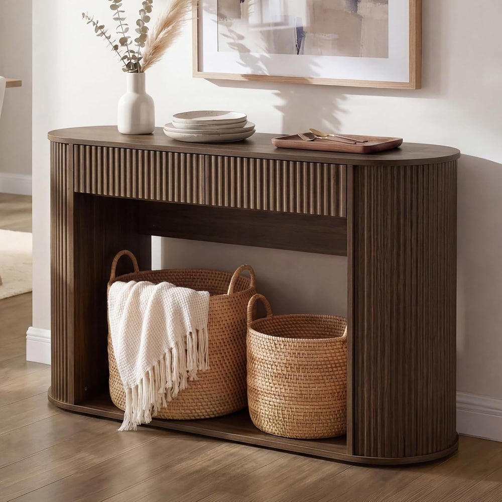 CHITA 47-Inch Fluted Console Table with 2 Drawers,Farmhouse Entryway Table fo...